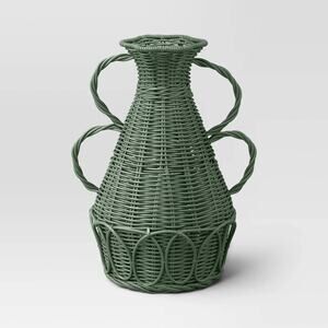 Threshold NWT Coastal Small Rattan Vase Green